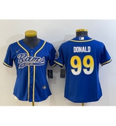 Women's Los Angeles Rams #99 Aaron Donald Royal With Patch Cool Base Stitched Baseball Jersey