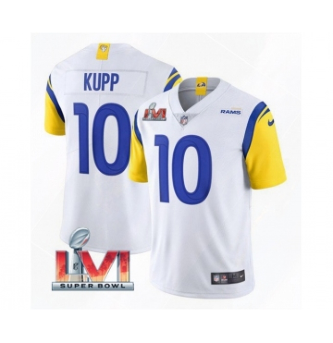 Men's Los Angeles Rams #10 Cooper Kupp 2022 White Super Bowl LVI Vapor Limited Stitched Jersey