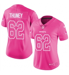 Women's Nike New England Patriots #62 Joe Thuney Limited Pink Rush Fashion NFL Jersey