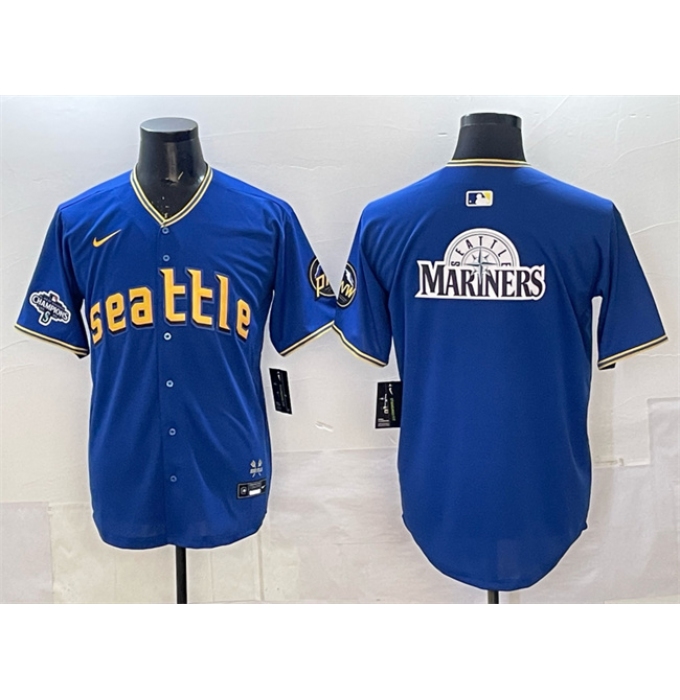 Men's Seattle Mariners Team Big Logo Royal With 2025 AL West Division Champions City Connect Limited Stitched Baseball Jersey
