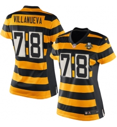Women's Nike Pittsburgh Steelers #78 Alejandro Villanueva Game Yellow/Black Alternate 80TH Anniversary Throwback NFL Jersey