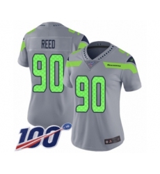 Women's Seattle Seahawks #90 Jarran Reed Limited Silver Inverted Legend 100th Season Football Jersey