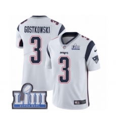 Youth Nike New England Patriots #3 Stephen Gostkowski White Vapor Untouchable Limited Player Super Bowl LIII Bound NFL Jersey