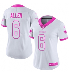 Women's Nike New England Patriots #6 Ryan Allen Limited White/Pink Rush Fashion NFL Jersey