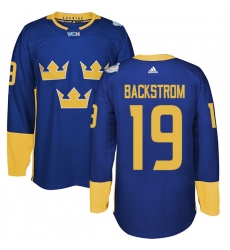 Men's Adidas Team Sweden #19 Nicklas Backstrom Authentic Royal Blue Away 2016 World Cup of Hockey Jersey