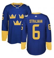 Men's Adidas Team Sweden #6 Anton Stralman Authentic Royal Blue Away 2016 World Cup of Hockey Jersey