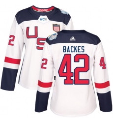 Women's Adidas Team USA #42 David Backes Authentic White Home 2016 World Cup Hockey Jersey