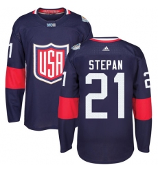 Youth Adidas Team USA #21 Derek Stepan Premier Navy Blue Away 2016 World Cup Ice Hockey Jersey