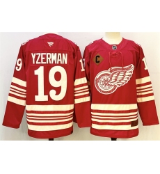 Men's Detroit Red Wings #19 Steve Yzerman Red 2025-26 With C Centennial Premium Stitched Hockey Jersey