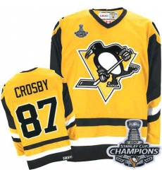 Men's CCM Pittsburgh Penguins #87 Sidney Crosby Premier Yellow Throwback 2017 Stanley Cup Champions NHL Jersey