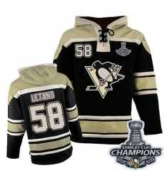 Men's Old Time Hockey Pittsburgh Penguins #58 Kris Letang Premier Black Sawyer Hooded Sweatshirt 2017 Stanley Cup Champions