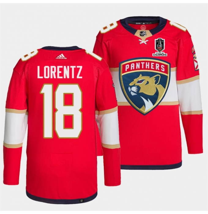 Men's Florida Panthers #18 Steven Lorentz Red Home 2024 Stanley Cup Champions Stitched Jersey