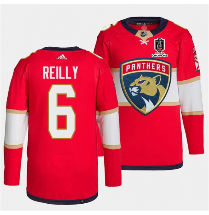 Men's Florida Panthers #6 Mike Reilly Red Home 2024 Stanley Cup Champions Stitched Jersey