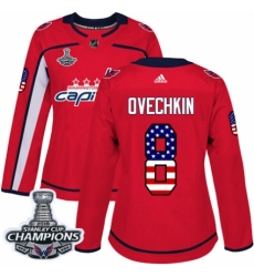 Women's Adidas Washington Capitals #8 Alex Ovechkin Authentic Red USA Flag Fashion 2018 Stanley Cup Final Champions NHL Jersey