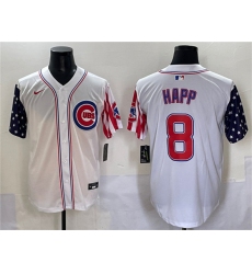 Men's Chicago Cubs #8 Ian Happ White 2025 Independence Day Vapor Premier Limited Stitched Baseball Jersey