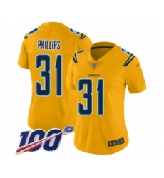 Women's Los Angeles Chargers #31 Adrian Phillips Limited Gold Inverted Legend 100th Season Football Jersey