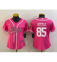 Women's San Francisco 49ers #85 George Kittle Pink With Patch Cool Base Stitched Baseball Jersey