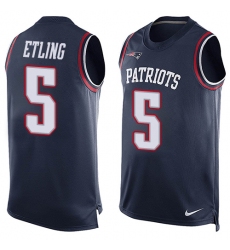 Men's Nike New England Patriots #5 Danny Etling Limited Navy Blue Player Name & Number Tank Top NFL Jersey