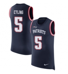 Men's Nike New England Patriots #5 Danny Etling Navy Blue Rush Player Name & Number Tank Top NFL Jersey
