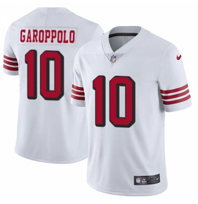 Men's Nike San Francisco 49ers #10 Jimmy Garoppolo Elite White Rush Vapor Untouchable NFL Jersey