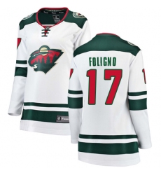 Women's Minnesota Wild #17 Marcus Foligno Authentic White Away Fanatics Branded Breakaway NHL Jersey