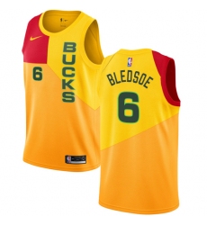 Men's Nike Milwaukee Bucks #6 Eric Bledsoe Swingman Yellow NBA Jersey - City Edition