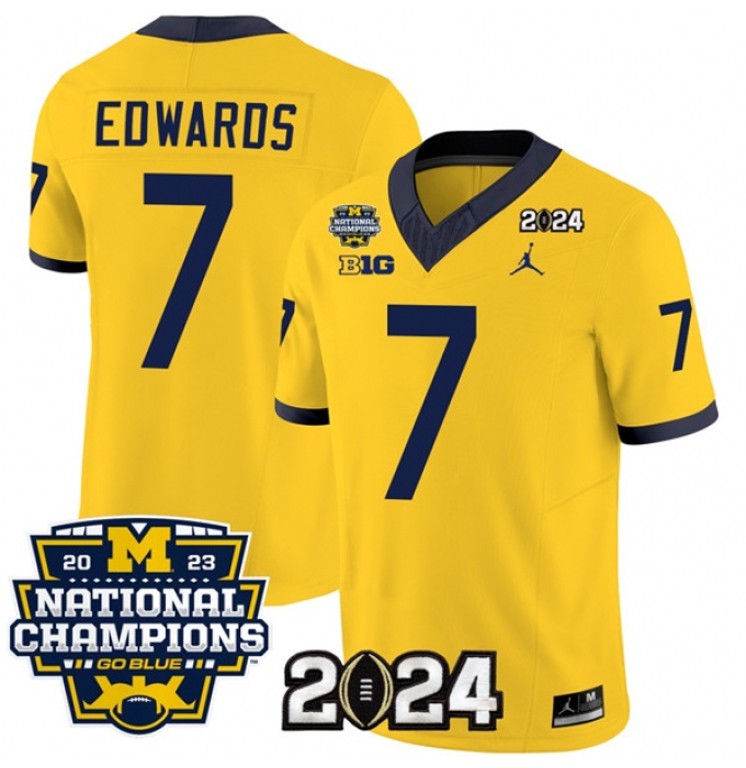 Men's Michigan Wolverines #7 Donovan Edwards Yellow 2024 F.U.S.E. With 2023 National Champions Stitched Jersey