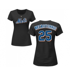 Baseball Women's New York Mets #25 Adeiny Hechavarria Black Name & Number T-Shirt
