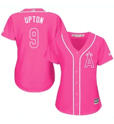 Women's Majestic Los Angeles Angels of Anaheim #9 Justin Upton Authentic Pink Fashion MLB Jersey