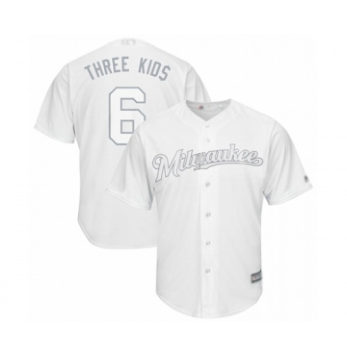 Men's Milwaukee Brewers #6 Lorenzo Cain  Three Kid$  Authentic White 2019 Players Weekend Baseball Jersey