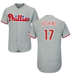 Men's Majestic Philadelphia Phillies #17 Rhys Hoskins Grey Road Flex Base Authentic Collection MLB Jersey