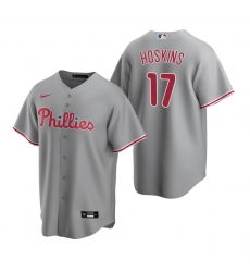 Men's Nike Philadelphia Phillies #17 Rhys Hoskins Gray Road Stitched Baseball Jersey