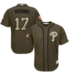 Youth Majestic Philadelphia Phillies #17 Rhys Hoskins Authentic Green Salute to Service MLB Jersey