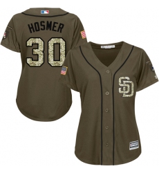 Women's Majestic San Diego Padres #30 Eric Hosmer Replica Green Salute to Service Cool Base MLB Jersey