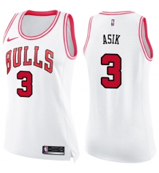 Women's Nike Chicago Bulls #3 Omer Asik Swingman White/Pink Fashion NBA Jersey