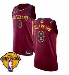 Men's Nike Cleveland Cavaliers #8 Jordan Clarkson Authentic Maroon 2018 NBA Finals Bound NBA Jersey - Icon Edition