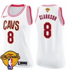 Women's Nike Cleveland Cavaliers #8 Jordan Clarkson Swingman White/Pink Fashion 2018 NBA Finals Bound NBA Jersey