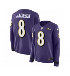Women's Nike Baltimore Ravens #8 Lamar Jackson Limited Purple Therma Long Sleeve NFL Jersey