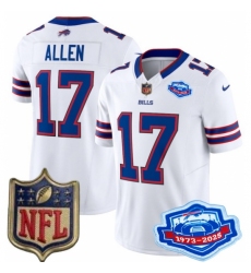 Men's Buffalo Bills 17 Josh Allen White 2025 F U S E Farewell Season Gold Shield Stitched Football Jersey