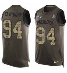 Men's Nike New England Patriots #94 Adrian Clayborn Limited Green Salute to Service Tank Top NFL Jersey