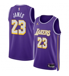 Men's Los Angeles Lakers #23 LeBron James Purple 2025 Statement Edition Stitched Basketball Jersey