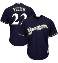 Youth Milwaukee Brewers #22 Christian Yelich Navy blue Cool Base Stitched MLB Jersey