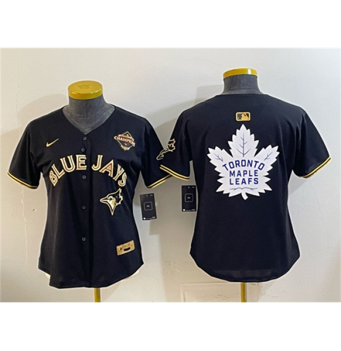 Youth Toronto Blue Jays & Leafs Black Gold 2025 American League Champions With White Leafs Logo Limited Stitched Baseball Jersey