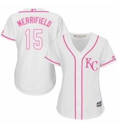 Women's Majestic Kansas City Royals #15 Whit Merrifield Authentic White Fashion Cool Base MLB Jersey