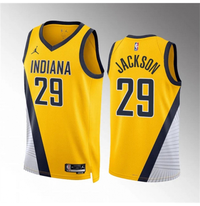 Men's Indiana Pacers #29 Quenton Jackson Yelllow Statement Edition Stitched Basketball Jersey