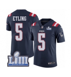 Men's Nike New England Patriots #5 Danny Etling Limited Navy Blue Rush Vapor Untouchable Super Bowl LIII Bound NFL Jersey