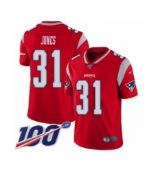 Men's New England Patriots #31 Jonathan Jones Limited Red Inverted Legend 100th Season Football Jersey