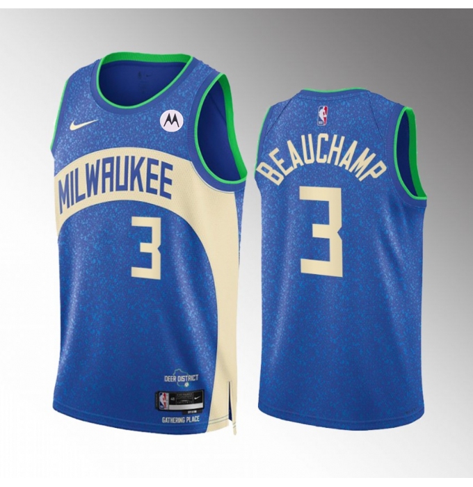 Men's Milwaukee Bucks #3 MarJon Beauchamp Blue 2023-24 City Edition Stitched Basketball Jersey