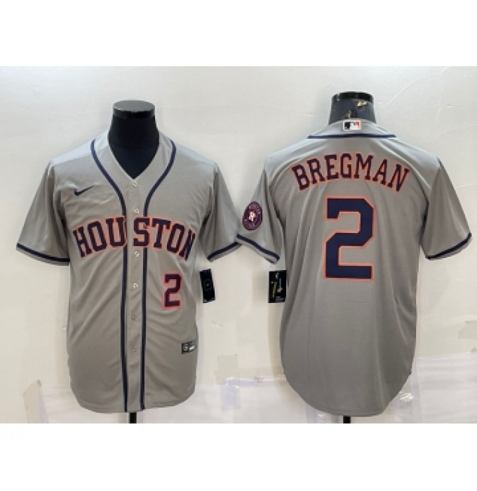 Men's Houston Astros #2 Alex Bregman Number Grey With Patch Stitched MLB Cool Base Nike Jersey