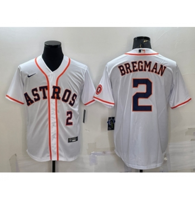 Men's Houston Astros #2 Alex Bregman Number White With Patch Stitched MLB Cool Base Nike Jersey